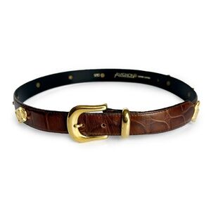 Avignon Leather Belt Croc Stamp Leather Lock & Key Motif Retro Vintage Size L